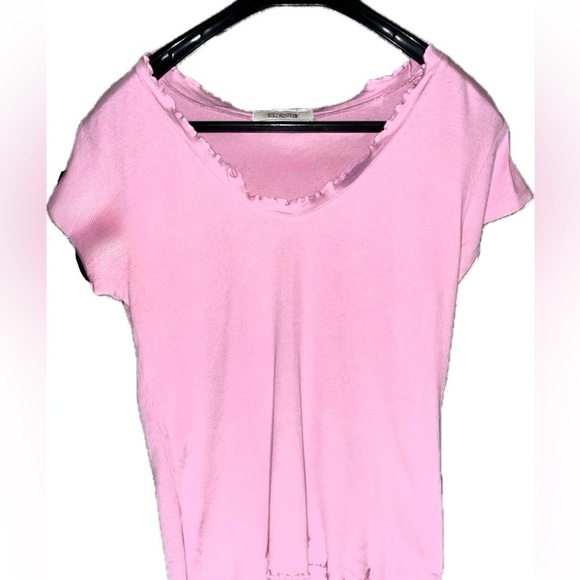 Holt Renfrew Pink Frilled V-Neck Top - Picture 1 of 2